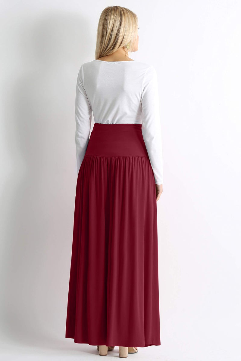 Simlu Burgundy Ankle Length Skirts for Women - Casual High Waisted Maxi long skirt, Regular & Plus Size (Size XX-Large, Burgundy) - Image 3